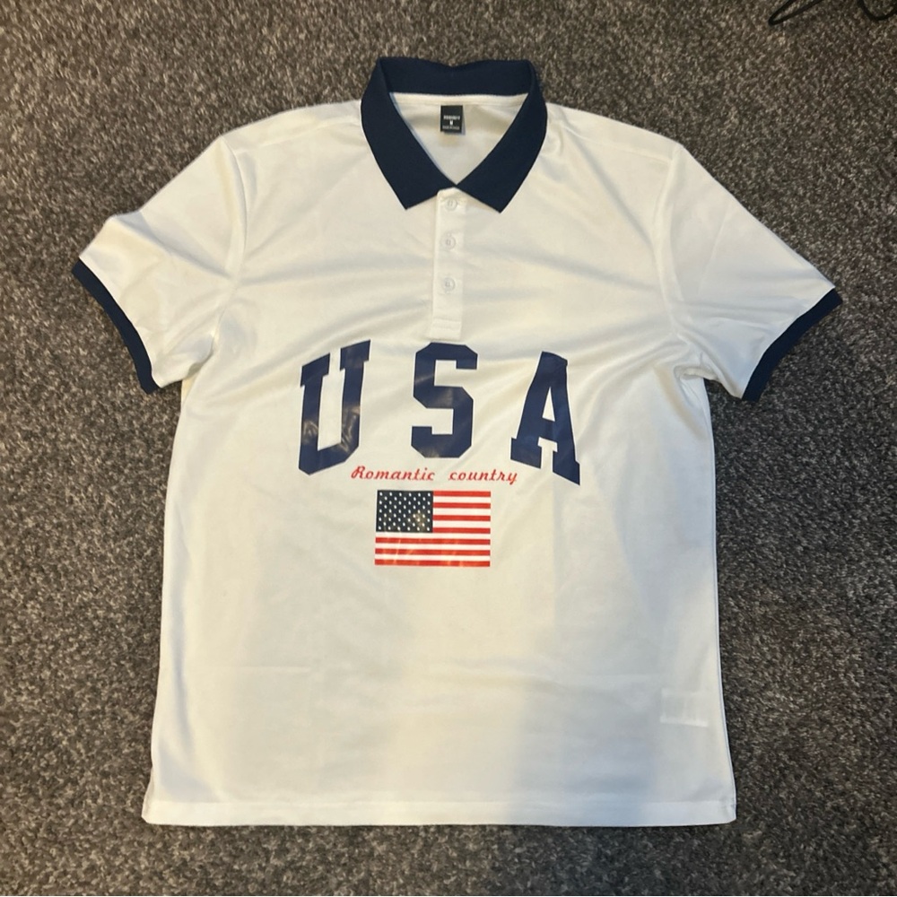 White Polo Shirt with Navy Accents